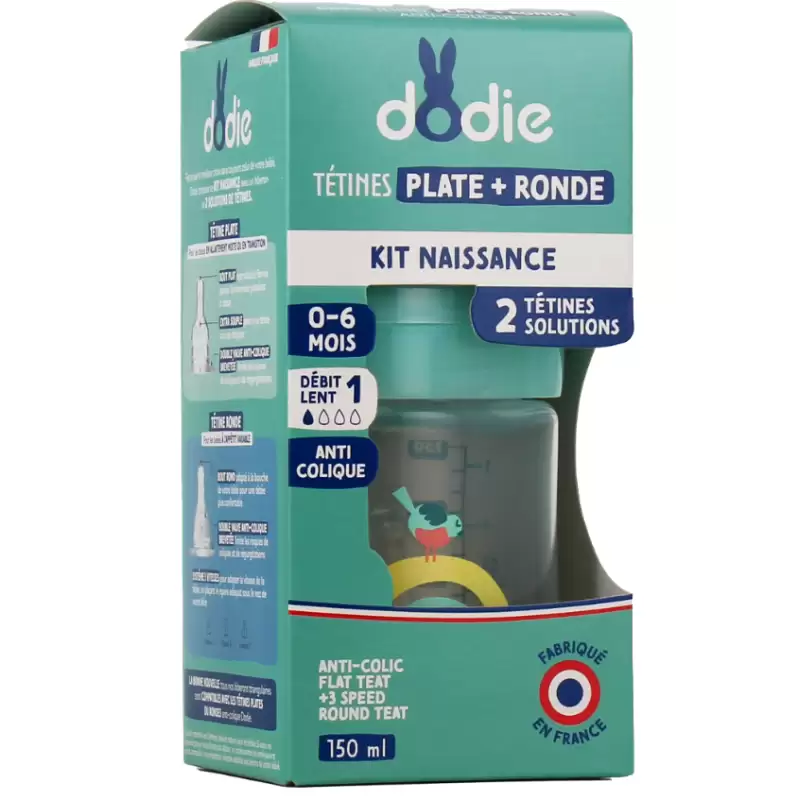 IMG_0035 DODIE BIBERON KIT NAISSANCE 150ML 0-6 M TET PLAT +TET RONDE – Image 1