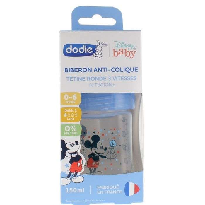 IMG_0041 DODIE BIBERON 150ML MICKEY BLEU 0-6M TETINE RONDE 3 VITESSES – Image 1