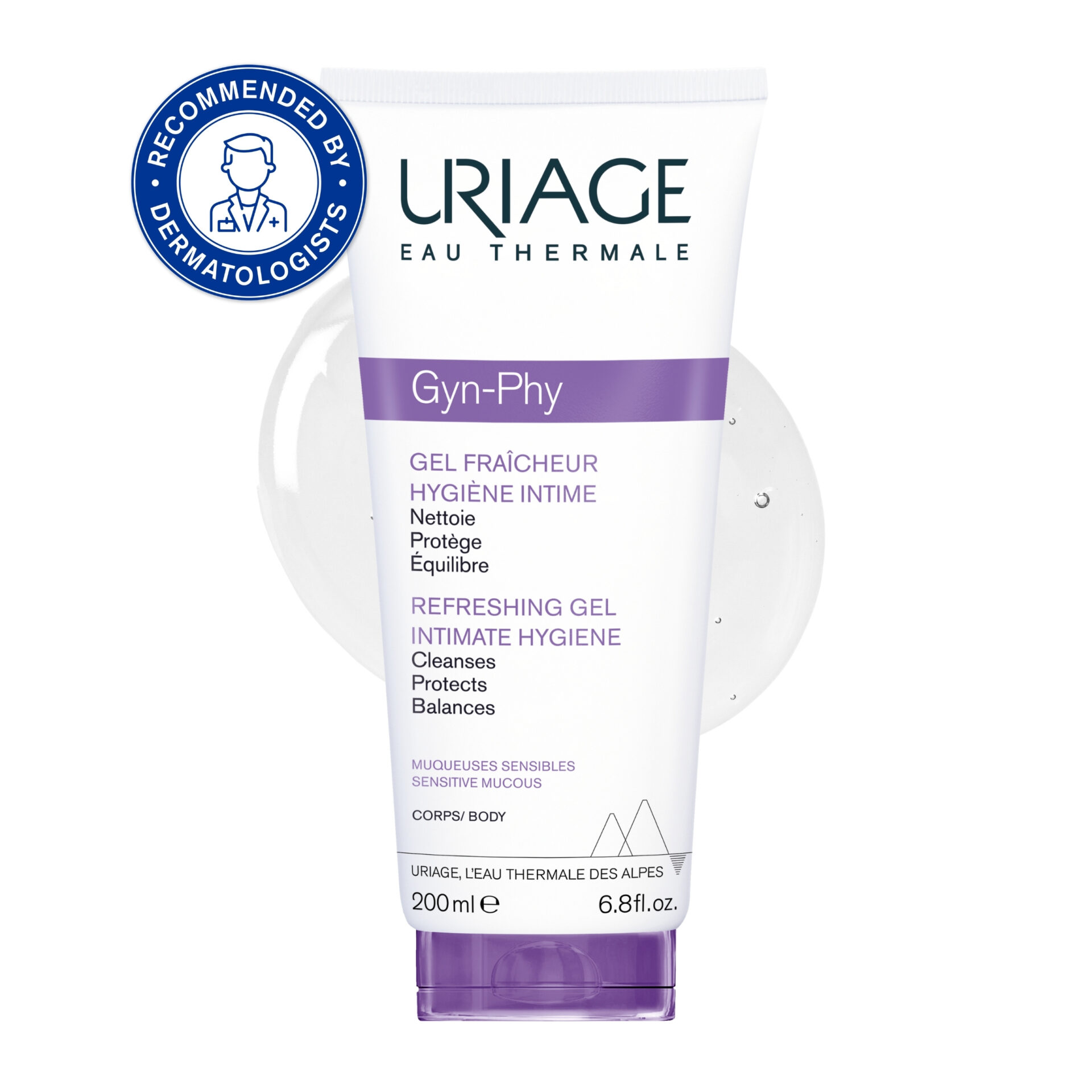 RECOMMENDED BY PAEDIATRICIANS STAMP - GYN-PHY 3661434005268 INTIMATE REFRESHING GEL 200ml 1 (+TEXTURE +STAMP) URIAGE GYN-PHY 200ML – Image 1